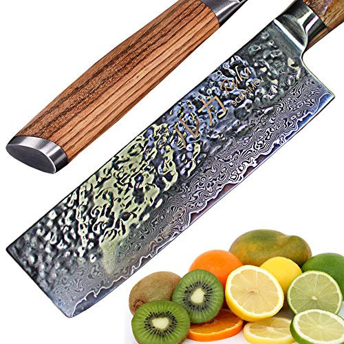 Ruka Coltello cucina Nakiri damasco 17 cm, aspetto martellato, acciaio giapponese VG-10 rasoio a 67 strati, Coltelli Nakiri damasco con impugnatura ergonomica