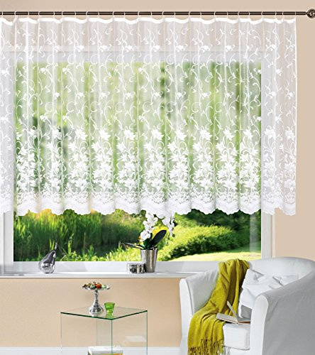 Gardine Store Kurzstore Jacquard Koblenz HxB 145x600 cm Kräuselband Universalband Weiß Blumenmuster Transparent Voile Vorhang Wohnzimmer