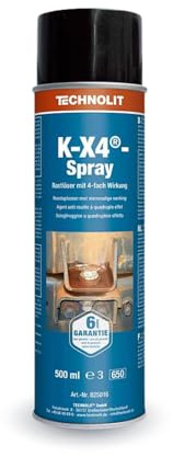 TECHNOLIT K-X4 Rostlöser Spray 500ml | Multifunktionsspray mit MoS2 | Schmiermittel & Korrosionsschutz silikonfrei | Löst festsitzende Schrauben | Verdrängt Feuchtigkeit an Kfz & Landmaschinen