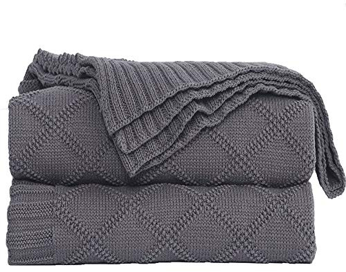 Shaddock Fishing Baumwolle Gestrickte Decke 4 Jahreszeiten Bettdecke- 130x180cm Ultra Weiche überwurf Decke Wohn-Kuscheldecke für Baby Couch Bett Sofa Stuhl Auto Büro (Rautenmuster, Grau)