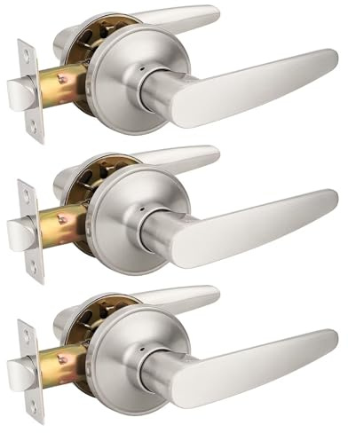 Probrico (3 Pack Unlocking Passage Door Levers Keyless Door Handles with Satin Nickel Finish for Hallway/Closets/Laundry Rooms, Home/Office Use