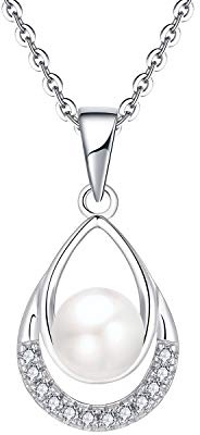 JO WISDOM Damen Kette Perle silber 925,Halskette 6MM Muschel Perle Anhänger mit 5A Zirkonia,Schmuck für Frauen