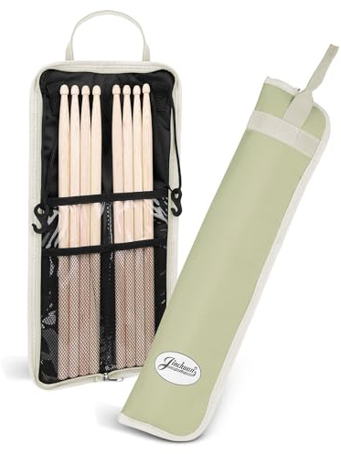 Flexzion Schlagzeugtasche, Drumstickhalter für 4 Paar Schlagzeug Sticks, Tasche aus wasserabweisender Stoff für Kinder, Schlagzeug Zubehör, Drumsticktasche mit Schultergurt & Kartenhalter, Helles Oliv