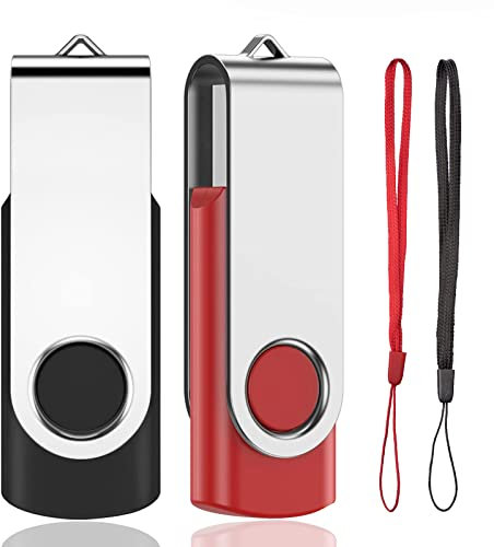 AreTop Cle USB 2GB Lot 2 Clé USB 2.0 Flash Drive Mémoire Stick Stockage Rotation Disque Pendrive pour Ordinateur Portable/PC/Voiture (Noir & Rouge)