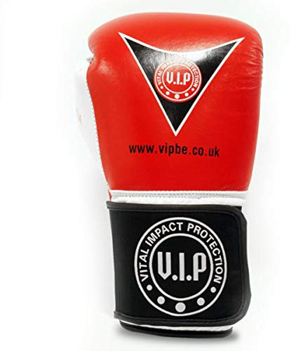 VIP Vital Impact Protection Potentia Leder-Boxhandschuhe, MMA, Kampfsport, Fitness, Zwischenhandschuh, Sparring, Handschuhe, rot/weiß, 400 g