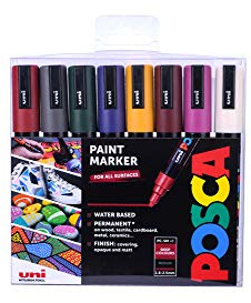 POSCA PC-5M Medium Tip Acrylic Paint Marker Pens, Deep Colours (8-Pack) | 1.8–2.5 mm Medium Tip, For All Surfaces, Water-Based, Biodegradable Packaging