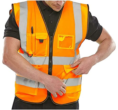 TrendyFashion Warnweste für Herren, hohe Sichtbarkeit, Arbeitskleidung, Taschen, Reißverschluss, Orange, XL