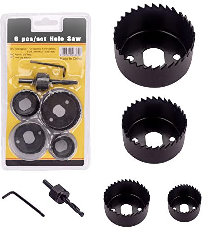 6PCS Hole Saw Kit - Carbon Steel Downlights Holesaw Drill Bit Tools Cutter Set for Wood, Plasterboard, Plastic