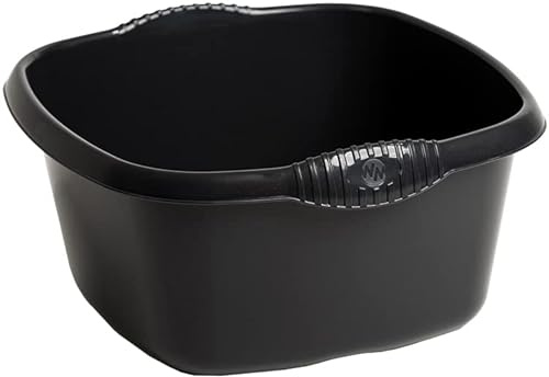 JMS we create smile Elegant Plastic Bowl Washing Up Bowl Mixing Basin Sink Tidy Organiser Wash Tub Home Kitchen Outdoor Camping Caravan (Black, 32 CM Square)