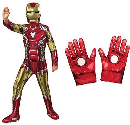 Rubie's Official Avengers Endgame Iron Man, Classic Child Costume - Small, Age 3-4, Height 117 cm & Official Marvel Avengers Assemble Iron Man Child Gloves,- One Size, Red