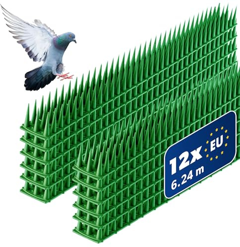 KADAX Pinchos Antipalomas de Plástico para Protección de Balcones, Terrazas, Techos y Ventanas contra Palomas, Ahuyentador de Pajaros (Verde, 12)