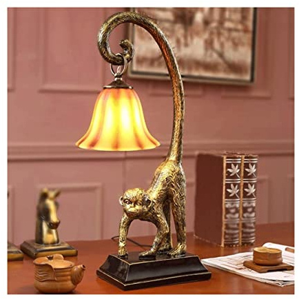 POCHY Fashion Table Lamp Table Lamp American Style Resin Engraved Monkey Bedside Lamp Modern Glass Shade Desk Lamp Illumination Nightstand Lamp Simple elegant
