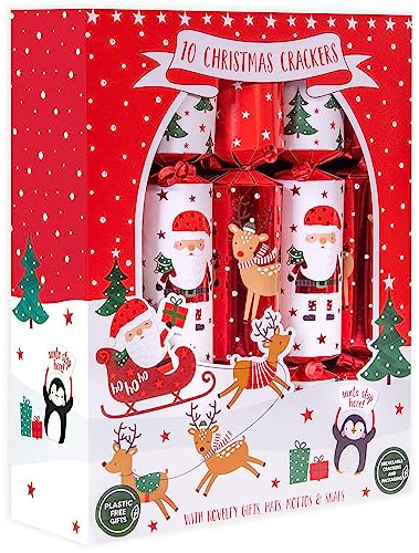 Harvey & Mason 10 Festive Family Santa Christmas Crackers - Reindeer Tree Novelty Game, Xmas Dinner Party Celebration