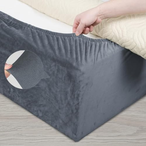 DUJUIKE Sängöverdrag, alternativ till traditionell fullt elastisk sängkjol, överdrag för sängar, enkelt att installera (dubbelsäng: 120–137 cm, grå)