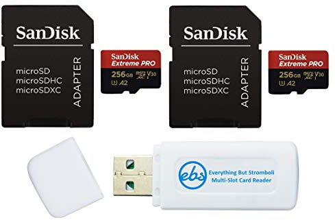 SanDisk Extreme Pro MicroSDXC 256 GB (2) tarjetas de memoria funciona con GoPro Action Camera Hero 12 Black (SDSQXCD-256G-GN6MA) U3 V30 Bundle con (1) Everything But Stromboli MicroSD y lector de | Paquete para héroe 12 negro (SDSQXCD-256G-GN6MA) U3 V30 con (1) lector de tarjetas Everything But Stromboli MicroSD y SD