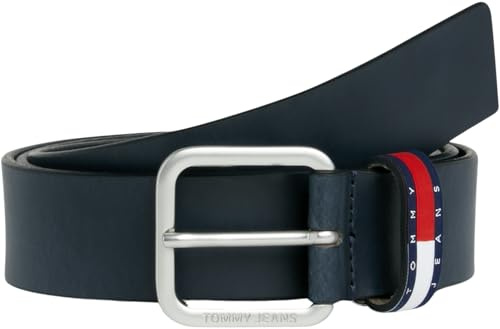 Tommy Jeans Herren Gürtel Ryan Regular mit Flagge aus Leder, Blau (Dark Night Navy), 115 cm