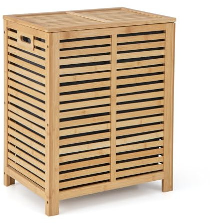 COSTWAY Wäschekorb mit Deckel Groß, 80L Wäschesammler Bambus, Wäschebox mit Wäschesack herausnehmbar & waschbar, Wäschetruhe wäscheschrank für Bad, Schlafzimmer, Wohnzimmer