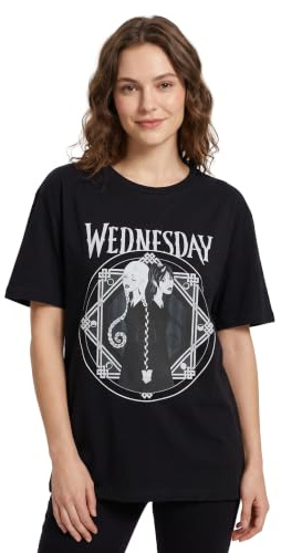 T-Shirt Femme Mercredi | Mesdames Mercredi & Goody Addams connecté Graphic Tee en Noir | Netflix Series Merchandise Haut à Manches Courtes pour Adultes | La Famille Addams