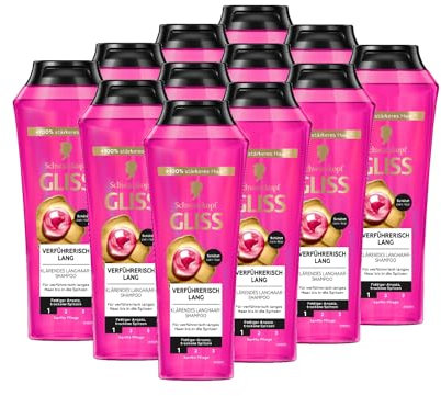 Gliss Shampoo Verführerisch Lang (12 x 250 ml), Haarshampoo mit Biotin-Komplex & Pfingstrose, Pflegeshampoo pflegt trockene Spitzen & befreit von fettigem Ansatz