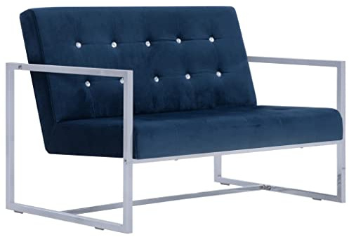 QZZCED Kunden-Sofa Schlafzimmersofa Büro-Sofa 2-Sitzer-Sofa mit Armlehnen Blau Chrom und Samt für Wohnzimmer, Schlafzimmer, Büro