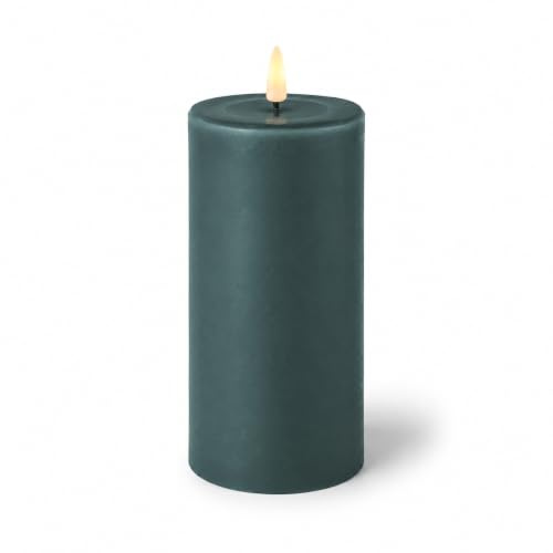 ReWu LED Kerze Deluxe Homeart, Indoor LED-Kerze aus Echtwachs mit Realistischer Flamme auf einem Echtwachsspiegel, Warmweißes Licht, Jade Green, 7,5 x 15 cm