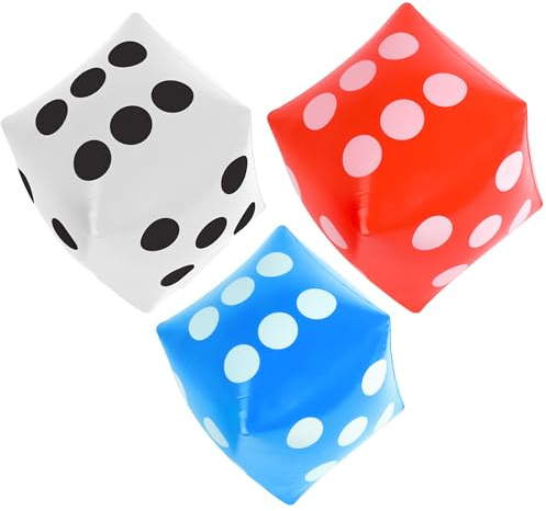 3Pcs Giant Inflatable Dice - Blue, Red, White Jumbo Balloons for Pool, Lawn Party, and Beach Games