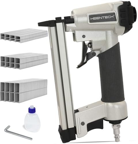 KEENTECH Pneumatic Staple Gun 22 Gauge, Air Upholstery Stapler with 3765pcs 3/8 Crown Staples 1/4-5/8, Ready-to-Use Air Staple Gun with Staples, Safety Trigger, for Wood Furniture Fabric Leather
