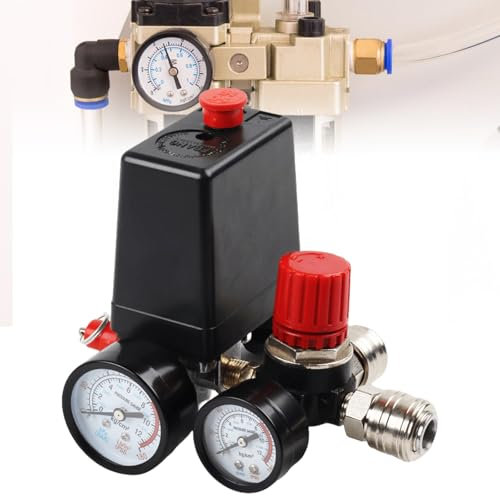 Druckregler, 220V Luftkompressor Druckschalter Kompressor mit 2 Manometer, Regler Kompressorschalter Kontrollventil, Luftkompressor Druckluft Kompressor Zubehör Druckminderer Pumpe Ersatzteile