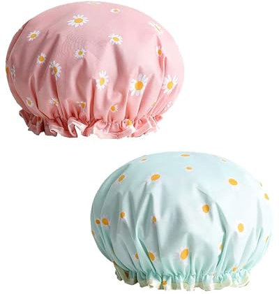 AORHOFJ Lot de 2 bonnets de douche pour femme - Double couche - Imperméables -shower cap，bonnet cheveux， Pour la maison, l'hôtel, le spa, le salon