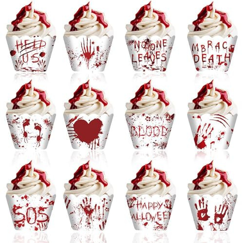 12 pirottini di carta per cupcake di Halloween, pirottini per cupcake di Halloween, per matrimoni, compleanni, Halloween (stile 2)