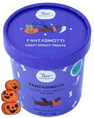 Biscotti per Cani Naturali Zucca e Curcuma | Fantasmotti per Halloween | Snack Cane gustoso e sano, adatto a tutte le taglie ed età | Scorta sufficiente per 1 mese, 150 gr. | Hygge Dog