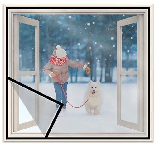 Película aislante para ventanas resistente a la intemperie,Cubierta de plástico para ventanas con cinta de gancho y bucle,película protectora transparente contra el frío para ventanas Negro-120x125cm