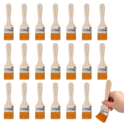 20 Stück Flachpinsel Pinsel Malerpinsel Set, 4 cm Malerpinsel Breit Malerpinsel mit Glattem Holzgriff, Flachpinsel-Set, Lackpinsellack Pinsel für Lacke Fechten, Dekorieren, Malen