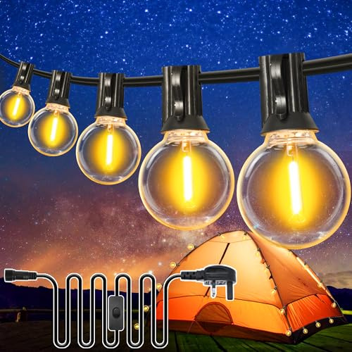 DSLebeen Festoon Lights Outdoor, G40 LED String Lights Mains Powered 50FT | 50FT Outdoor Garden Lights, With ON/OFF Switch, Warm White 2700K, decorative lighting on arbour, patio, gazebo, courtyard