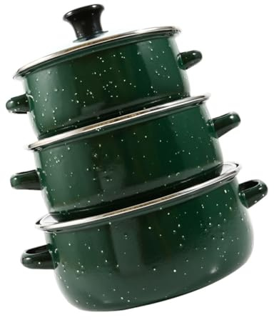 Gatuida 3pcs Mini Soup Pot Enamel Stew Pot Lid and Induction Cookers Retro Design Fits Small Stew Pan Needs for Kitchen