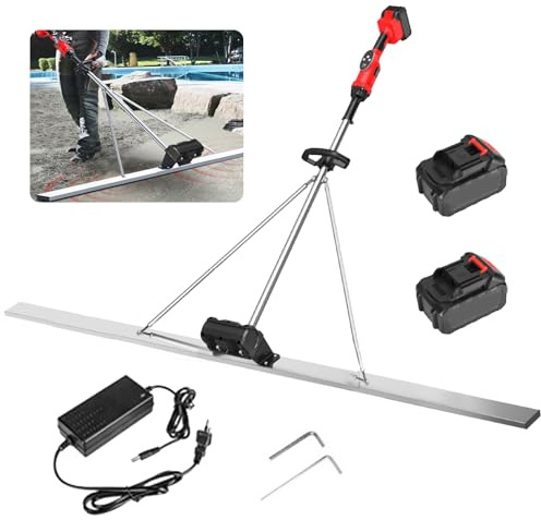 Akku Betonrüttler, 21V Elektrischer Beton Estrich mit 2 Akku 2,000 mah Beton Abzieher 60W 6,000 U/min Edelstahl Glättungsmaschine 1.5m für Schlamm