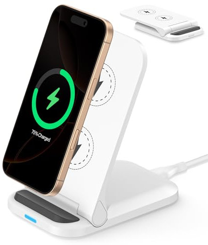 Caricatore Wireless per iPhone 17/16/15/14/13, Foldable Stazione di Ricarica Smartphone Basetta Wireless Charger 15W, Carica Cellulare Wire-less Caricabatterie Charging Station per Samsung Galaxy S25
