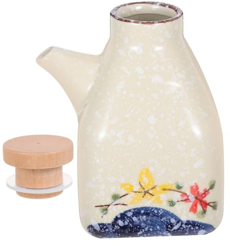 Alipis Distributeur D'huile en Porcelaine Céramique Résistant la Chaleur, Pot Ustensiles la Cuisine Japonerie Élégant pour Verser Condiments Style Minimaliste
