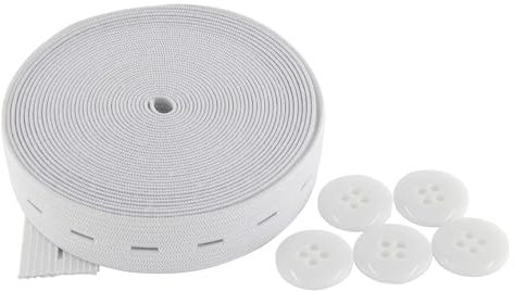 HEXHUASR Bandes élastiques de 5 m avec boutonnières, 20 mm, à Dos Plat, for Couture, Tricot, Cordon Extensible, Ceinture, Pantalon, Ceinture, décolleté(White)