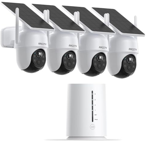 ARCCTV Kit de Cámaras de Vigilancia para Exteriores de 4MP, Cámaras WiFi Alimentadas por Energía Solar, Sin Necesidad de Suscripción, Reconocimiento Facial Inteligente, con Tarjeta de Memoria