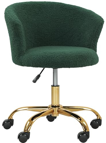 Vinsetto Chaise Bureau Ergonomique en Polaire Teddy, Chaise Coiffeuse, Fauteuil pivotante avec Hauteur réglable, Assise rembourrée et piètement Acier doré, pour Bureau, Salon, Chambre, Vert