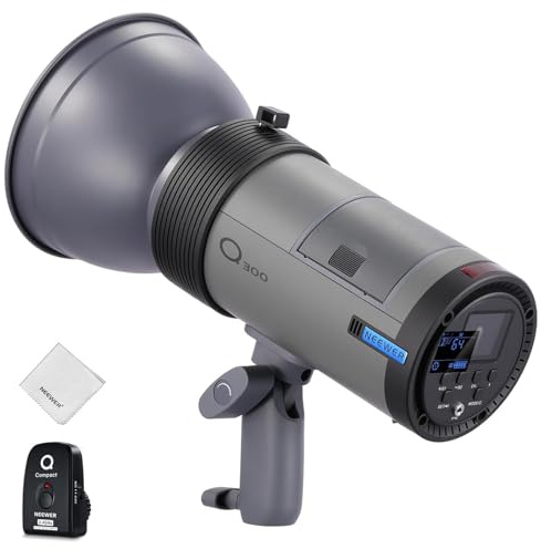 NEEWER Q300 300Ws 2.4G Outdoor Studio Flash with Q Compact Wireless Trigger, 7800mAh Li ion Battery Strobe Light Studio Photography Lighting Cordless Monolight 1000 Full Power Flash, Cleaning Cloth