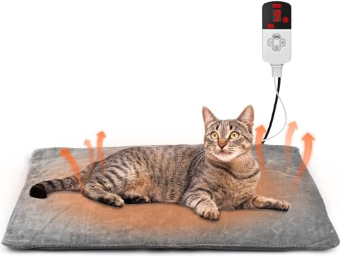 Onherm Tapis Chauffant pour Chats et Chiens 45×45cm，9 Températures & Timer 12H, Cousin Chauffant Électrique pour Chats, Sûr et Lavable Couverture Chauffant pour Animaux