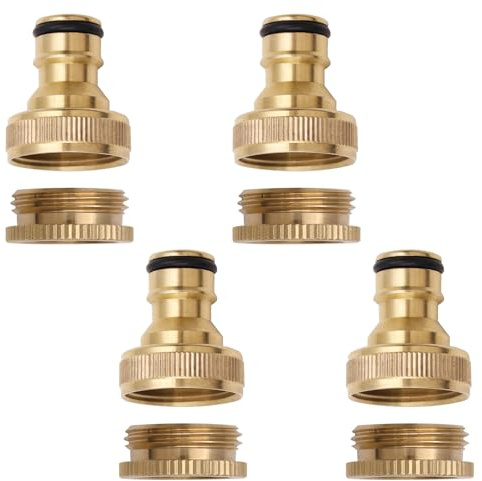 GETRICH 4 Stück Messing Schlauchanschluss 1/2 Zoll und 3/4 Zoll 2-in-1 Wasserhahn Adapter, Gartenschlauch Anschluss Schlauchverbinder für Haus Garten Schlauch Teile Stecker und Garten Spritzpistolen