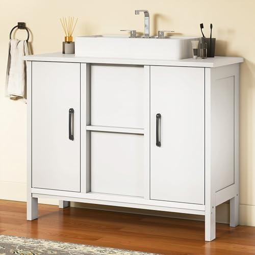 YITAHOME 70cm Under Sink Bathroom storage, Floorstanding Bathroom Cabinet with 2 Doors, Bathroom Vanity with Shelf, Sink Storage Cupboard for Baths, Apartment, Rental Units, White