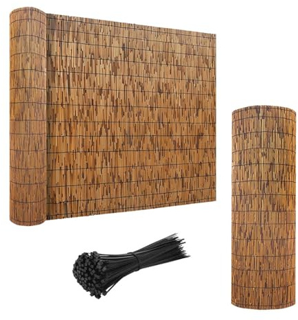 Brise-vue en bambou naturel marron - Rouleau de clôture décorative pour jardin et balcon - Facile à installer - 160 x 500 cm - Solution d'intimité durable et élégante