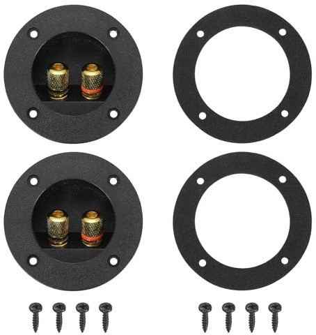 sourcing map 2Pcs 1.9 Inch Round Speaker Box Terminal Cup, 2-Way ABS Subwoofer Plug Connectors Double Binding Posts Spring Loaded Jack for Car Stereo Speakers Wire Sub Box