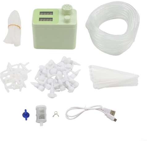 Yuanpgky Sistema de riego automático de plantas para jardines interiores, temporizador de riego por goteo ajustable de 1 a 300 segundos con batería de 2000 mAh, compatible con plantas en maceta de 15