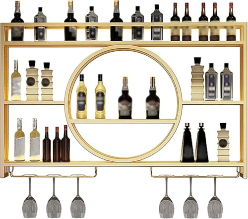 Weinregal zur Wandmontage, für Zuhause, Bar und Getränke, Eckvitrine, Metall, Weihnachts-Weinflaschenhalter, platzsparendes Barregal, elegantes Gold-Finish (Größe: 140 x 15 x 80 cm)