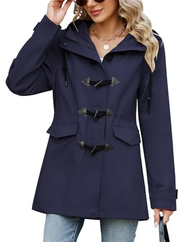 Yuson Girl Chaqueta Mujer Primavera Ligero Chaqueta de Entretiempo Casual Abrigo de Algodón con Capucha Cortavientos Parka Exteriores Cremallera Cazadora con Botones de Cuerno